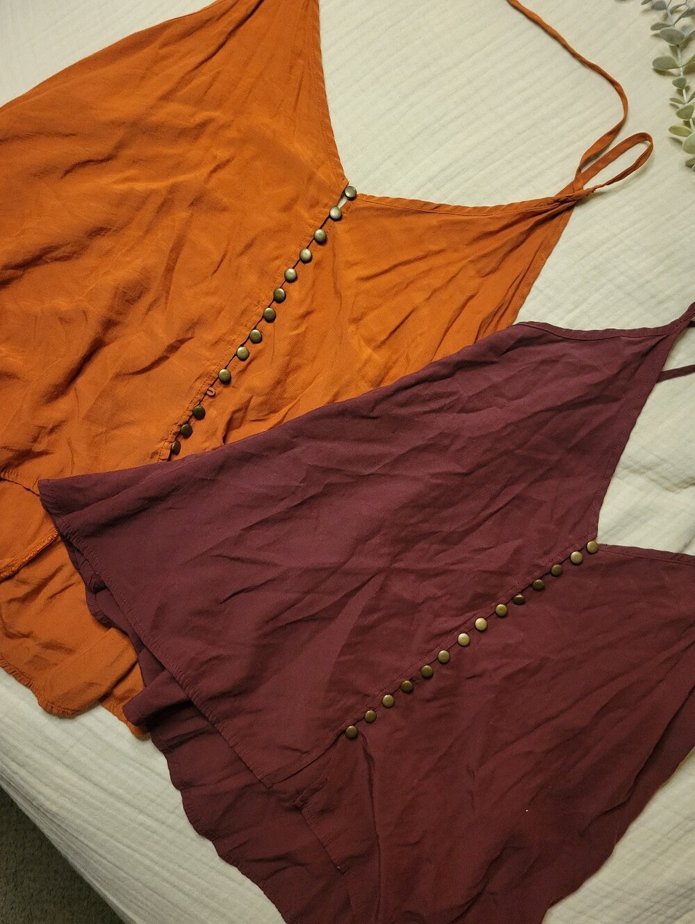 BUNDLE Button-Trim Cami Tops — Burnt Orange & Deep Wine